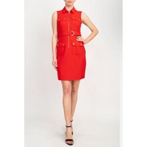 Sharagano $108‎ Women's Sleeveless Button Down Shirt Dress Coral Red Orange 4